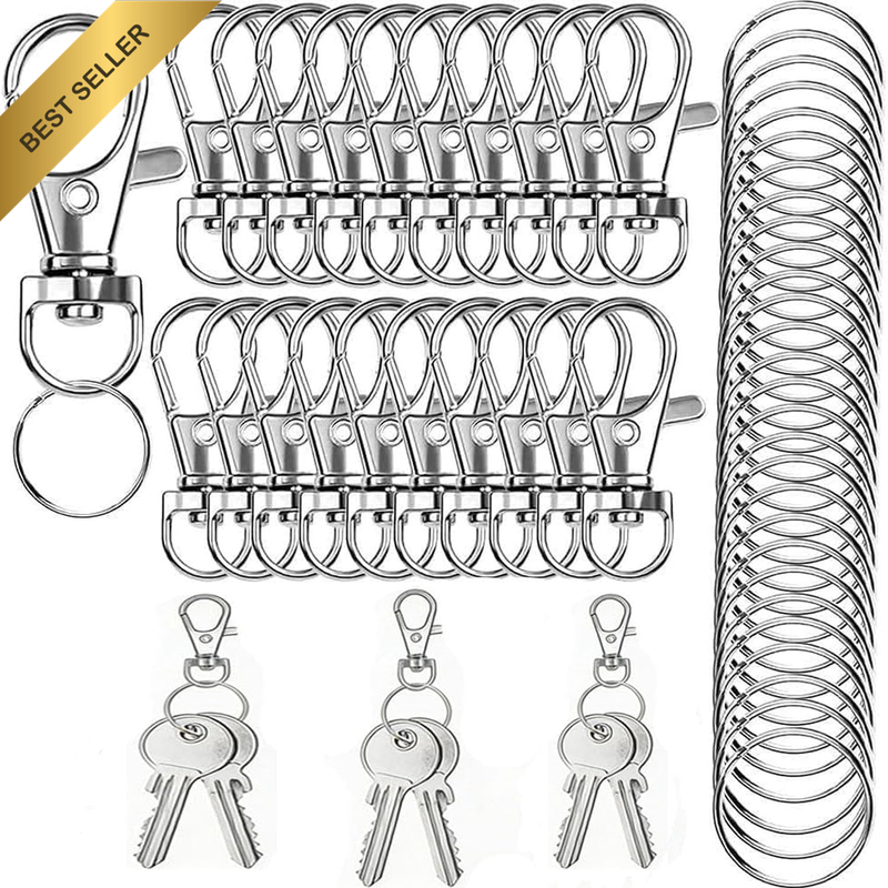 100 PCS Metal Swivel Lobster Claw Clasps with Key Rings,Snap Hooks for Keychain