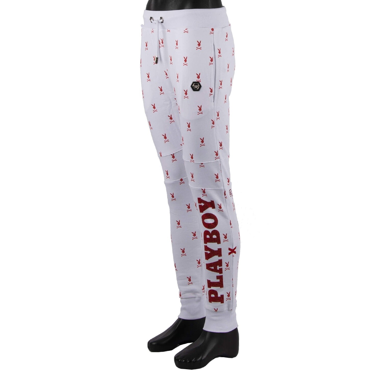 Pre-owned Philipp Plein X Playboy Crystals Jogging Trousers Sweatpants White Red 08473