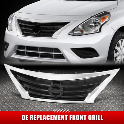 [Горизонтальные планки] Для 15-19 Nissan Versa 4Dr в стиле OE Хромированная решетка радиатора
