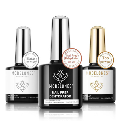 Modelones Base Coat Top Coat UVUnd Dehydrator Für Nägel Set,3X10Ml Spezialisiert