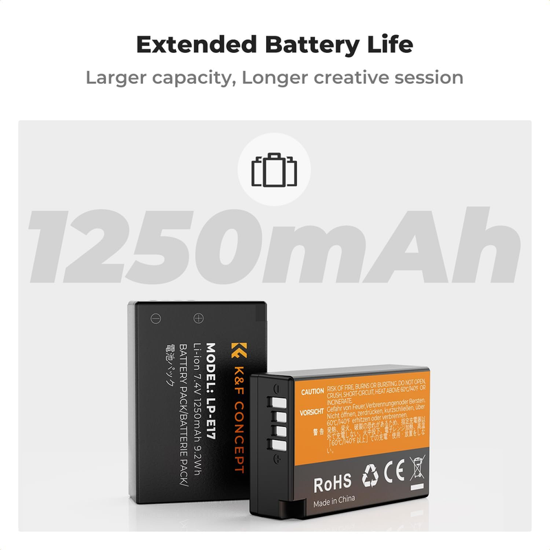 3-Pack LP-E17 Battery and 3-Slot LCD Charger, Compatible with Canon EOS RP, R10,