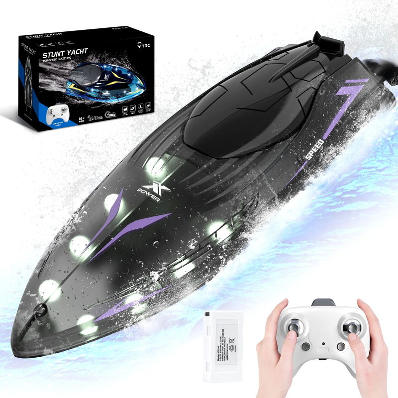 RC Boat with LED Lights for Adults and Kids - 2.4Ghz Remote Control Boat for Poo