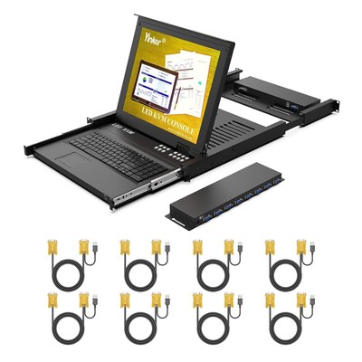 17'' Lcd Kvm Console 8 Port Vga, Rackmount Kvm Switch Fit 1U 19'' Rack, Keyboard
