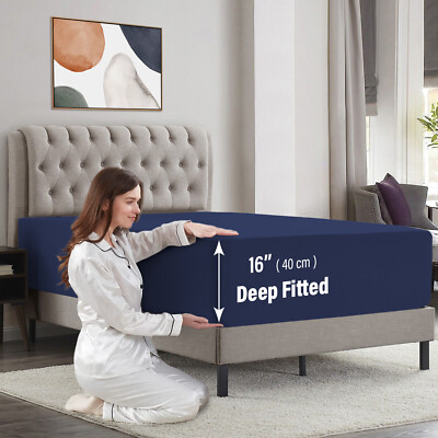 Full Fitted Sheet 16  Extra Deep Pocket Elastic Bed Sheets Twin Full Queen King