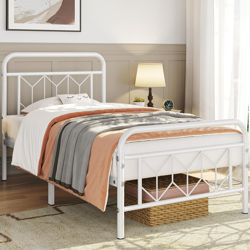 S Metal Platform Bed With Vintage Style Headboard