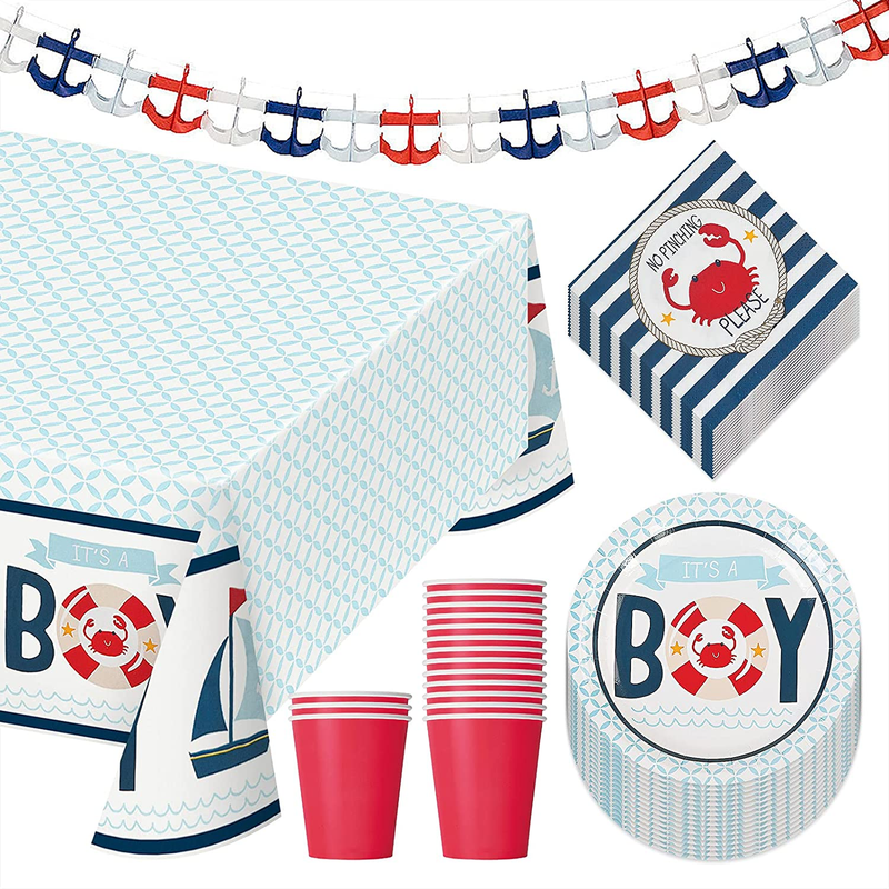 Nautical Boy Baby Shower Party Pack Dessert Plates, Napkins,