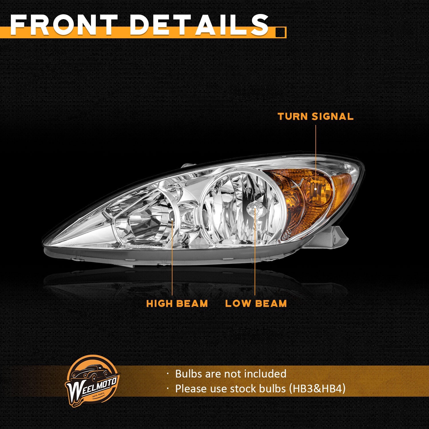 WEELMOTO Headlights Assembly for 2002-2004 Toyota Camry Chrome Pair Headlamps