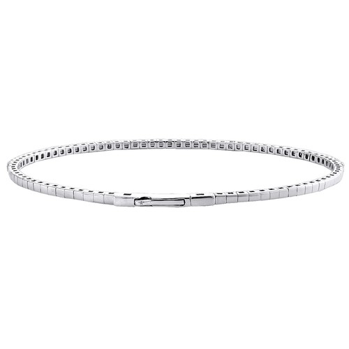 Pre-owned Jfl Diamonds & Timepieces 10k White Gold Round Diamond Flexible Bangle 1 Row Prong Set Bracelet 1.33 Ct.