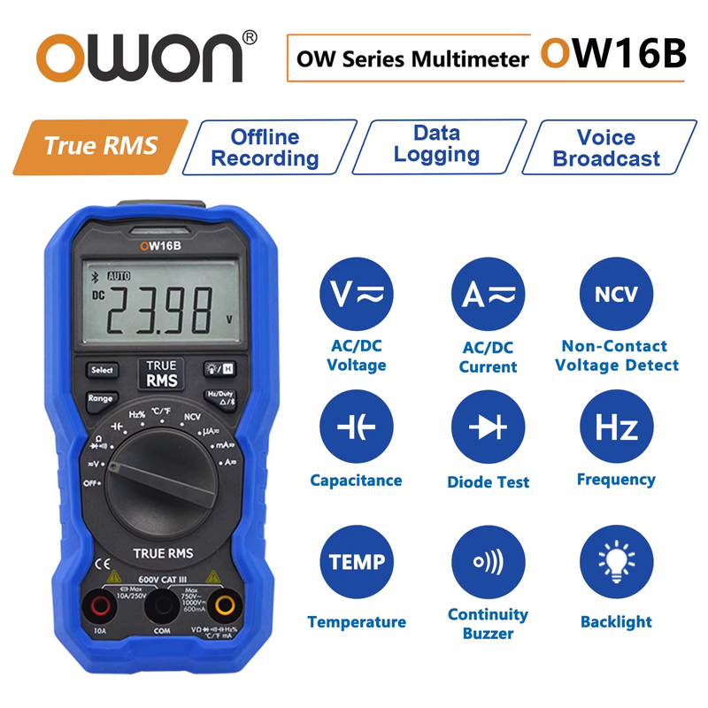 OW16B Multifunctional Digital Multimeter with Bluetooth and NCV True RMS test Ba