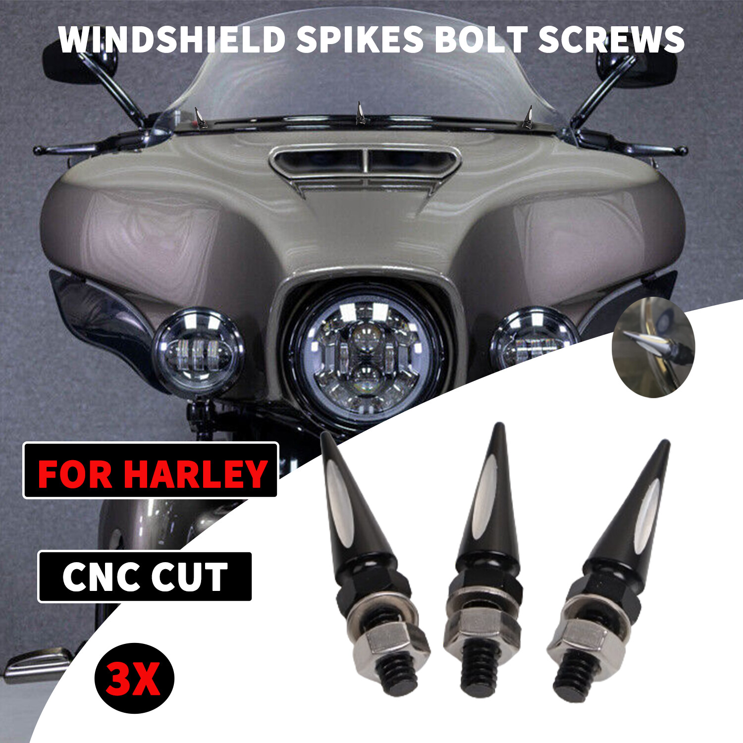 Motorcycle CNC Cut Windshield Spikes Bolt Screws For Harley