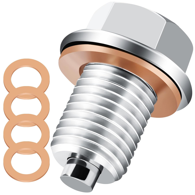 Magnetic Oil Drain Plug Stainless Steel Bolt w/ 5 Copper Crush...