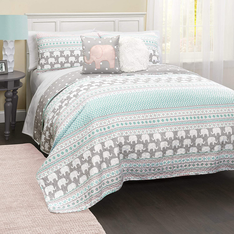 Lush Decor Pink-And-Turquoise Elephant Striped 4-Piece, Twin