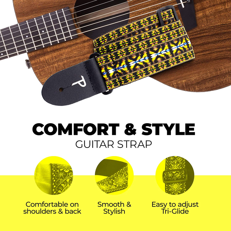 Perri'S Leathers, Leather Guitar Strap with Leather Endings, Polyester, Yellow/B
