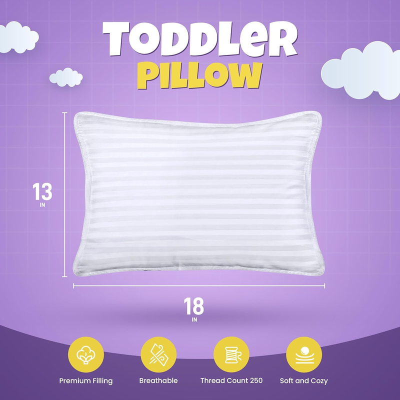 Toddler Pillow (White, 2 Pack), 13x18 Toddler Pillows for Sleeping, Soft and Bre