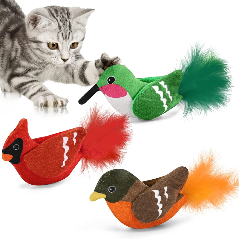 , Flying Birds Cat Toys Interactive Feathers Cardinal Hummingbird Rob