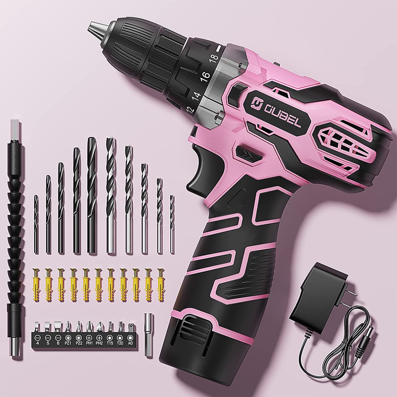 Set, 12v Cordless Drill Pink With 42 Accessories, Pink Power Drill Cordles