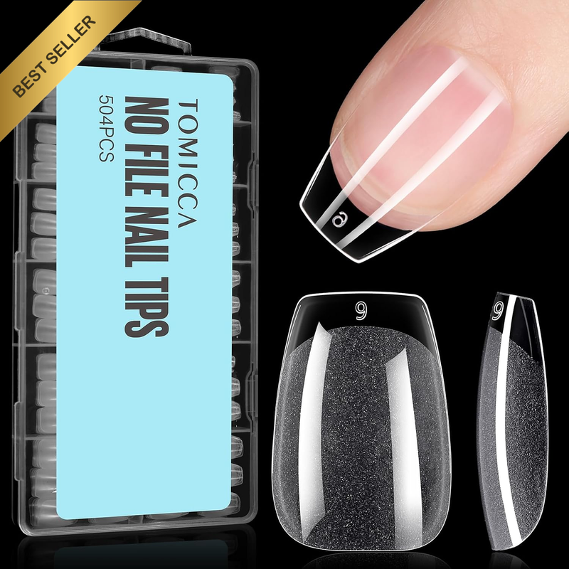 Short Coffin Gel Nail Tips, 504PCS Clear Half Matte Full Cover Gel Nails for Nai