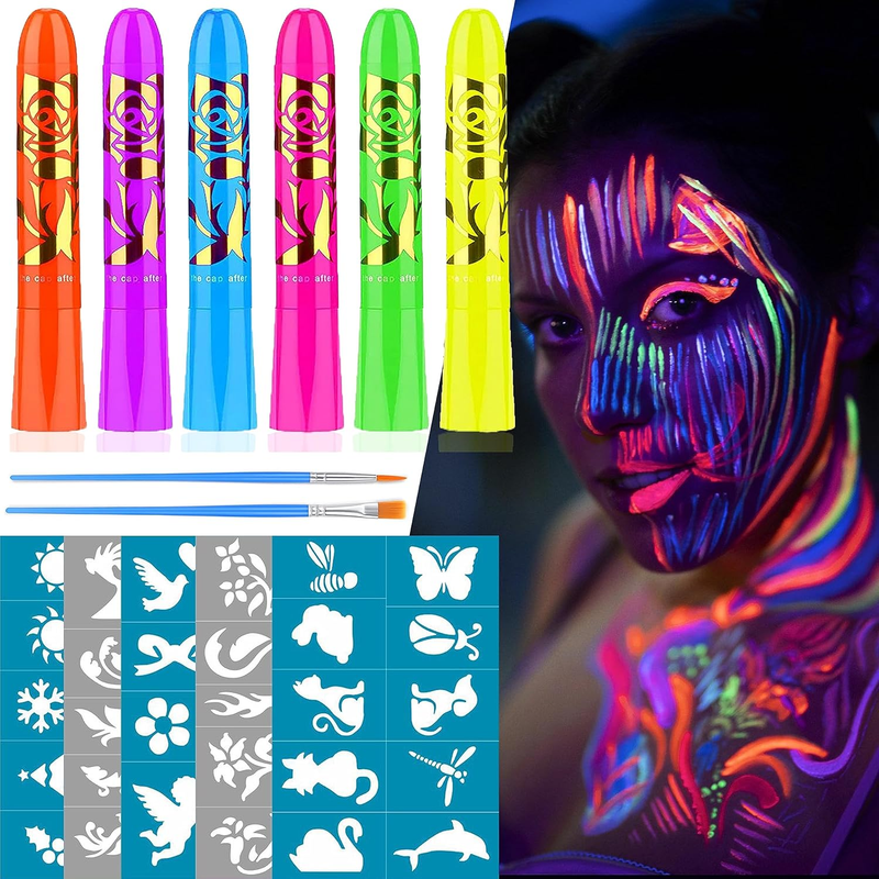 UV Bodypainting Farben 6 Neon Leuchtend Waschbar Schminkfarben Deko Festival Party
