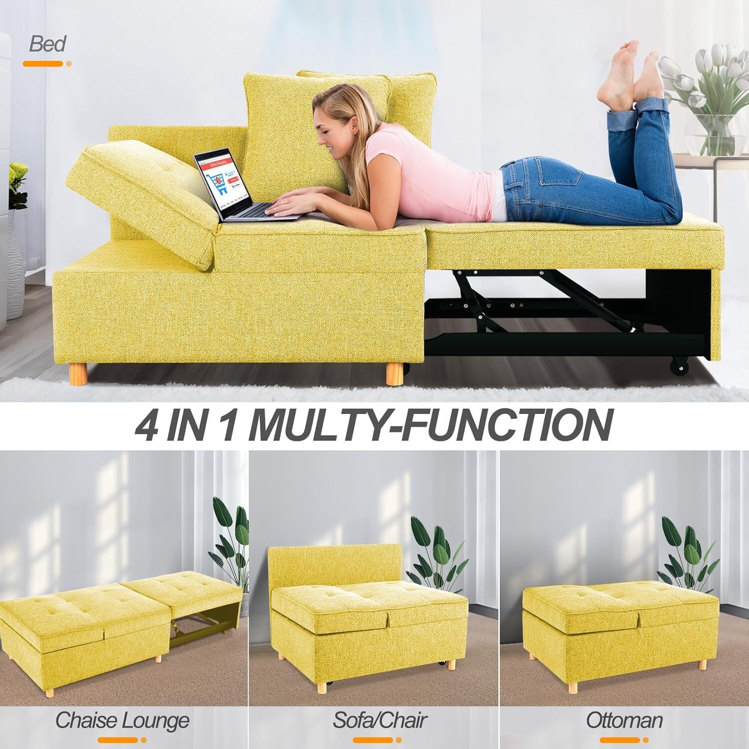 Folding Ottoman Sofa Bed Convertible Chair, 4-in-1 Multi Folding Ottoman Sofa Bed Convertible Chair, 4-in-1 Multi