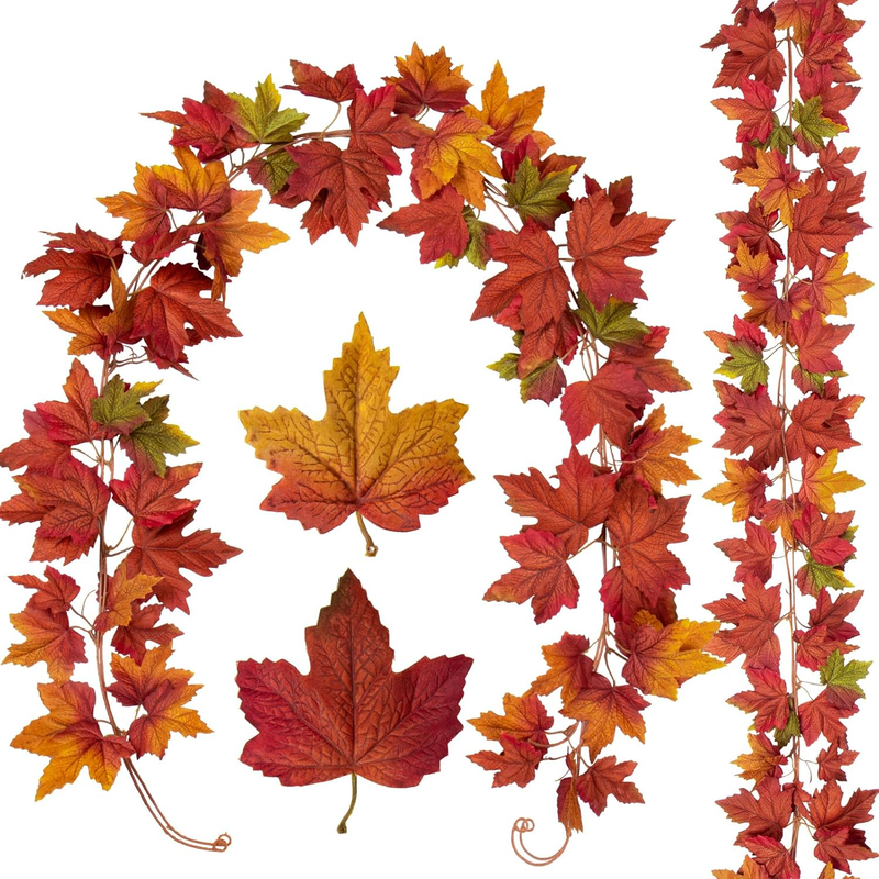 DILATATA 2 Pack 5.5Ft Fake Fall Maple Leaves Garland for Mantle Artificial Autumn Foliage Fall Decor for Home Wedding Fireplace Party Hanging Vine