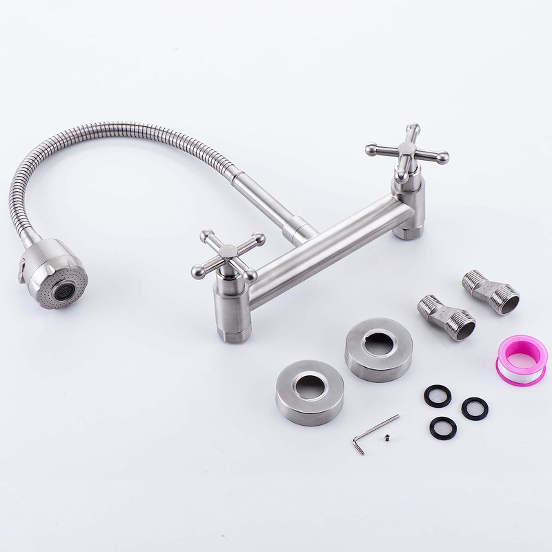 Wall Mount Kitchen Faucet Two Handle 8" Inch Center Commercial Sink Faucet with
