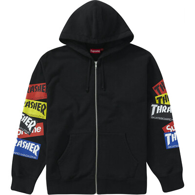 Pre-owned Supreme Thrasher Multi Logo Zip Up Hooded Sweatshirt Black