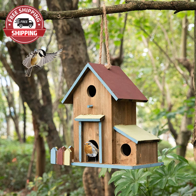 2In1Bird House&Bird Feeder,Bird Houses for Outside,3 Hole Bird House for Outside