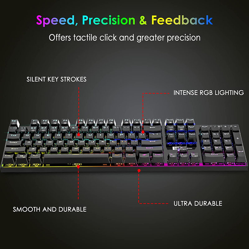 E T Mechanical Gaming Keyboard RGB Backlit Keys Computer Keyboard, 16.8 Milli...