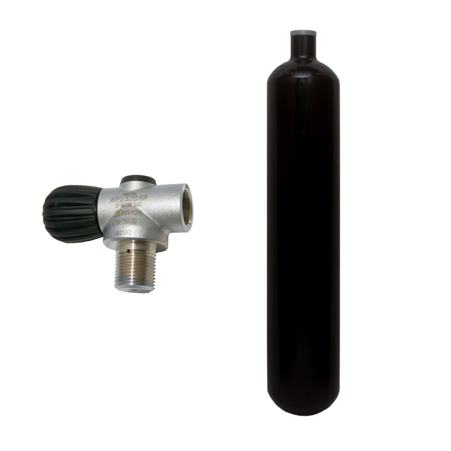 SF-1: 3L konvex 232bar Stahlflasche schwarz ECS mit Rebreatherventil  Rebreather