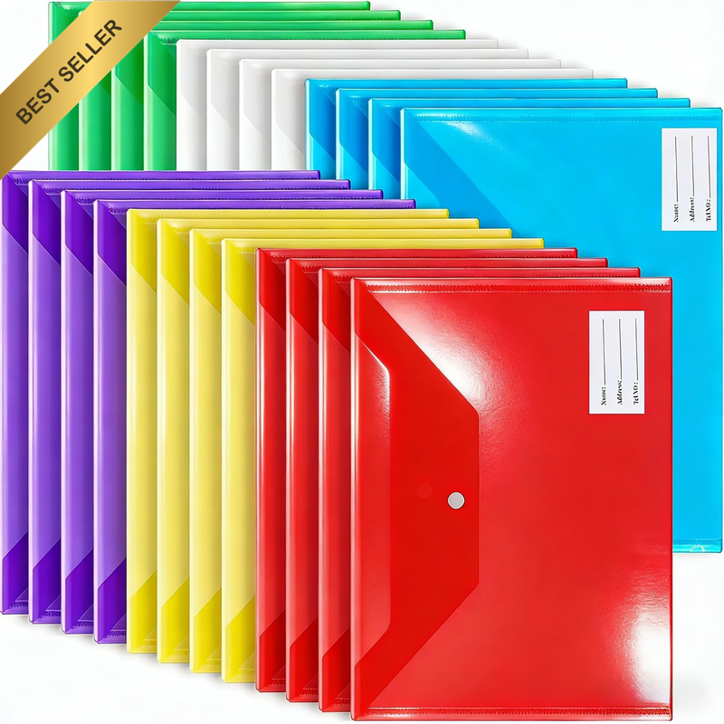 24 Pack A4 Folders Plastic Envelopes, 6 Colors Plastic File Folders for Document