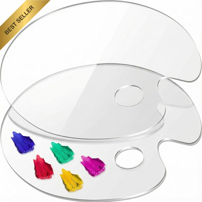 Large Acrylic Paint Palette 2Pcs 15.7 X 11.8 Inches, Clear Oval-Shaped Non-Stick