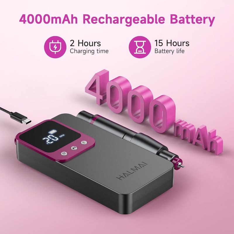 Electric Nail Drill Professional, Portable Nail File for Acrylic Gel Nails, Cord