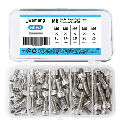 M6 x 10mm 14mm 18mm 20mm 25mm Socket Head Cap Screws Bolts, Stainless Steel 304,