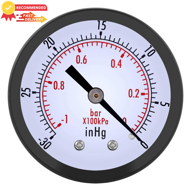 1/4" BSPT Vacuum Gauge 0-30 InHg 1 Bar Manometer 50mm Dial Oil Gas Water