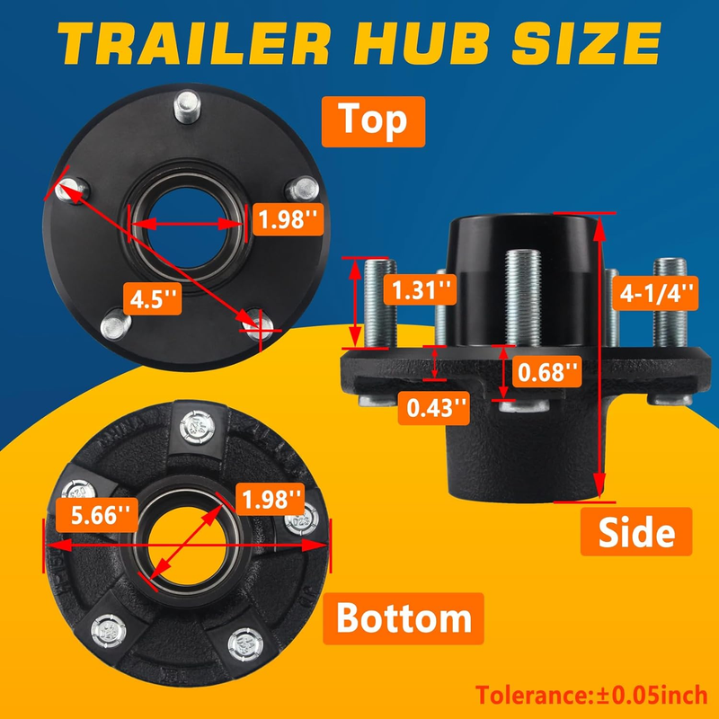 2Sets 5 on 4.5'' Trailer Hub Kits for 2000Lbs 1'' or 1-1/16'' Straight Axle, 5 L