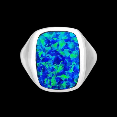 Navajo Handmade Blue Opal Ring   925 Silver   Native American Jewelry