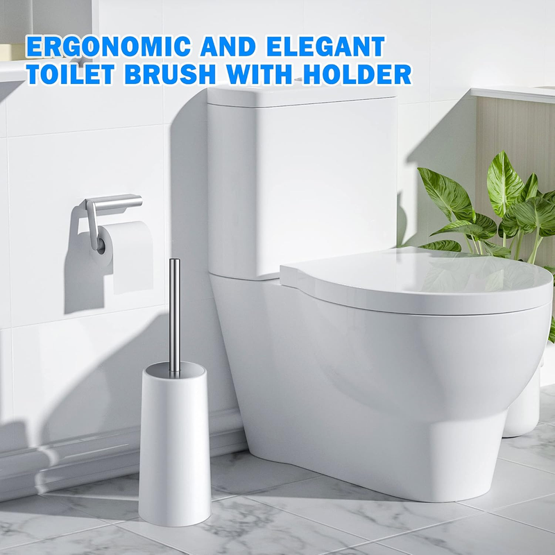 Toilet Brush and Holder, 2 Pack Toilet Brush with 304 Stainless Steel Long Handl