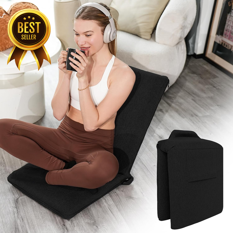 Adjustable Floor Chair with Back Support Foldable Meditation Chair, Black