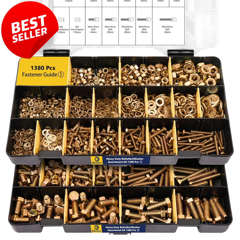 Metric Nuts Bolts Assortment Kit 1380PCS M4 M5 M6 M8 Grade 8.8 Zinc - US