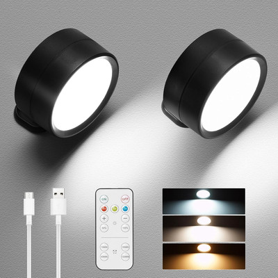 LED Wall Mounted Sconces Lights 2 Pcs with Remote, 3000Mah Rechargeable Battery