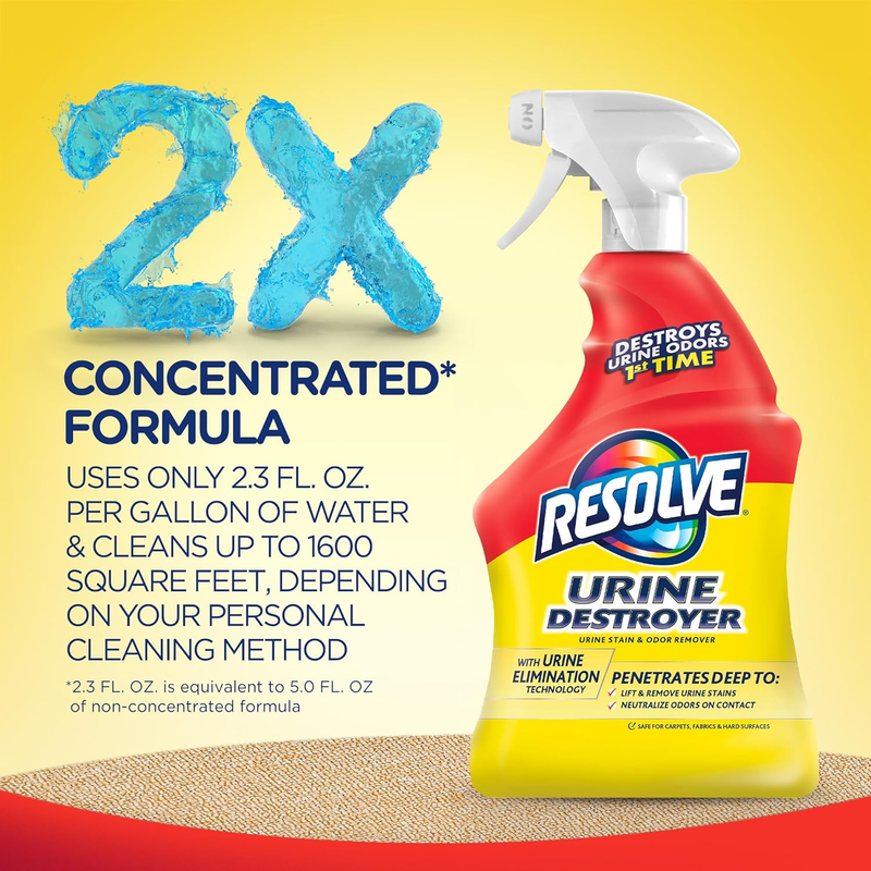 Resolve Urine Destroyer Spray Stain & Odor Remover, Transparent, No Flavor, 32 F