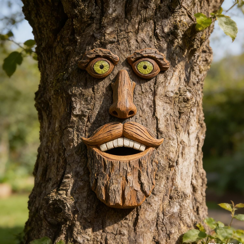 Tree Faces Decor Outdoor, Large Whimsical Old Man Tree Hugger Statues, Resin Tree Art for Garden Yard Patio, Funny Tree Peeker Sculptures for Halloween Easter (C)