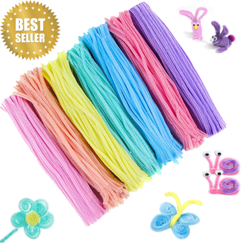 200Pcs Pastel Macaron 6Mm X 12' Craft Pipe Cleaners, 7 Vibrant Assorted Colors C