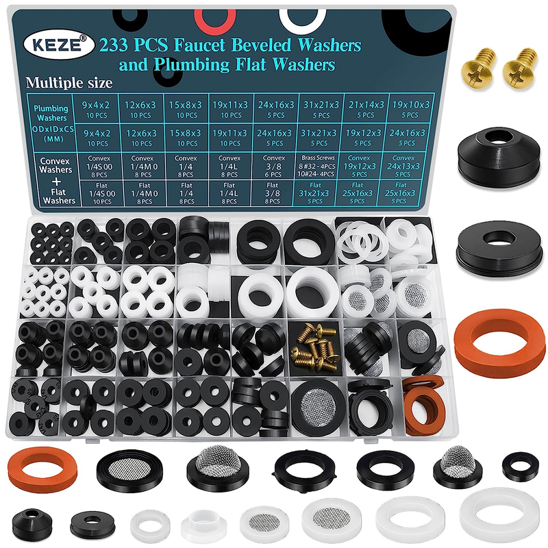 233 Pcs Plumbing and Faucet Washers Assortment Kit for Assorted Spigot Water Hos