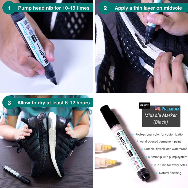 Wilkins Premium Midsole Marker Sneakers Pen for Customisation Suede Sole Black