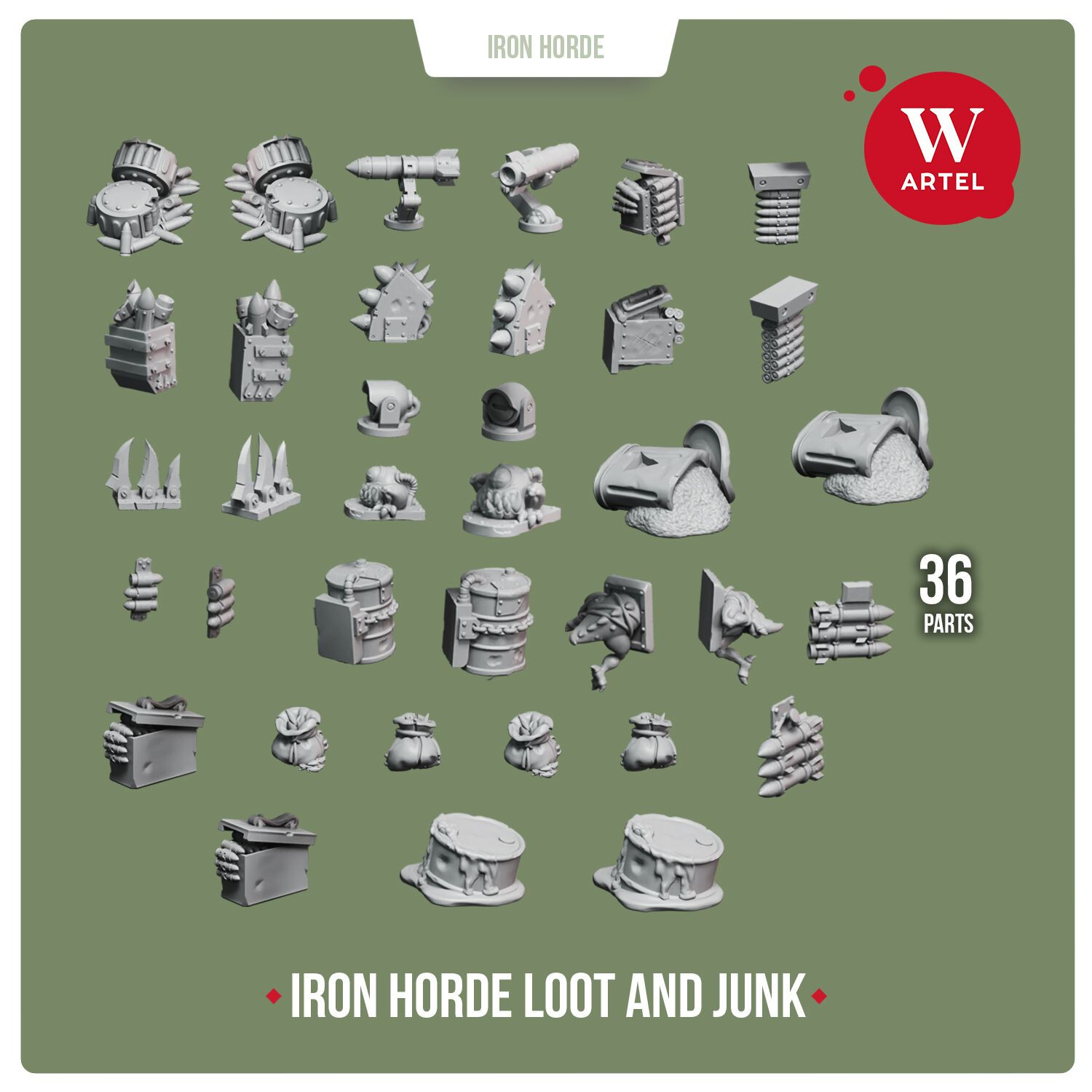 Артель с добычей и хламом Железной Орды 28 мм Миниатюрные биты Космических орков 28 мм
