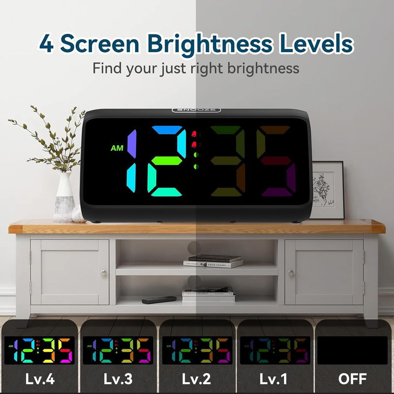 Digital Alarm Clock, RGB Loud Alarm Clocks for Bedrooms Heavy Sleepers Seniors K