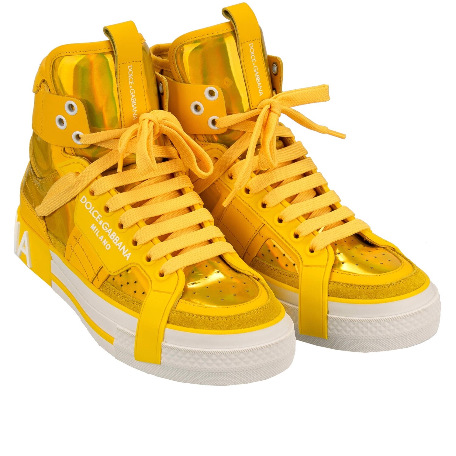 

DOLCE - GABBANA Высокие кроссовки с кружевом и логотипом DONNA Rainbow Yellow White 12525, Желтый