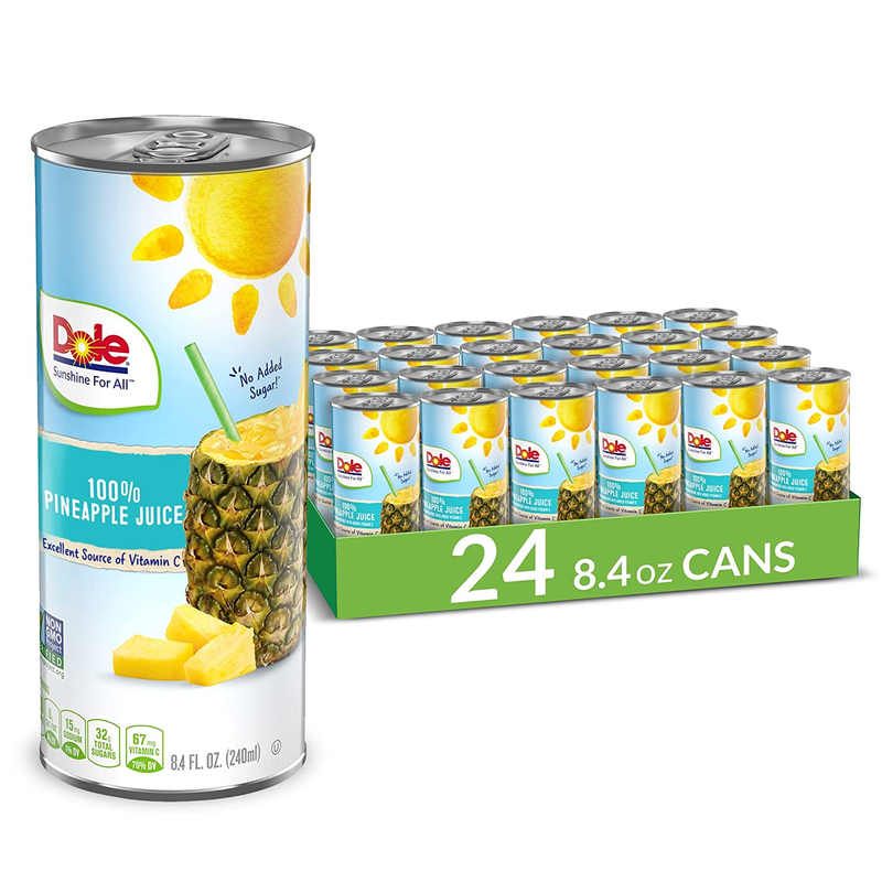 Dole 100% Pineapple Juice, 100% Fruit Juice with Added Vitamin C, 8.4 Fl Oz Pack