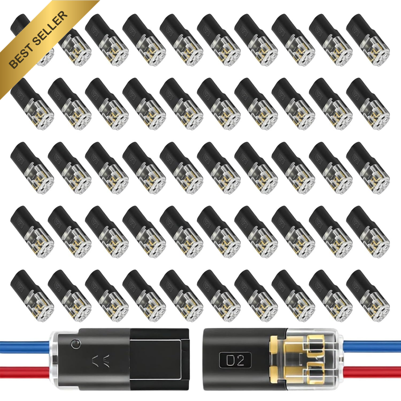 Quick Wire Connectors 50Pk – Push-In Lever for 18-22 AWG No Strip Solder | Push-